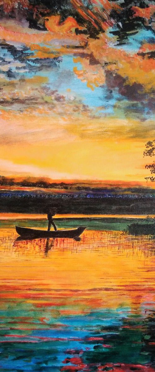 Sunset on the lake - landscape - sea by Isabelle Lucas