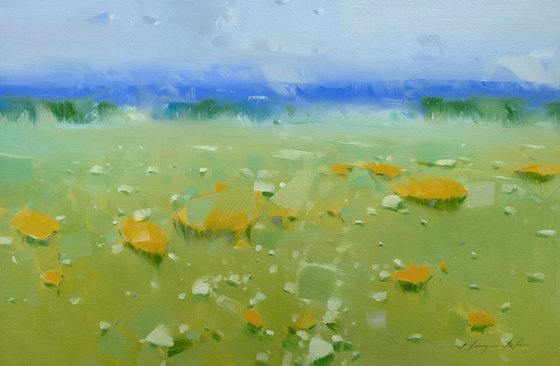 Meadow, Original oil painting, Handmade artwork, One of a kind