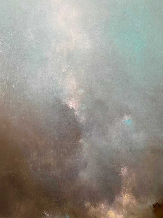 White splashes 60х60 cm  - gold particles original oil painting landscape gift modern urban art office art decor home decor gift idea