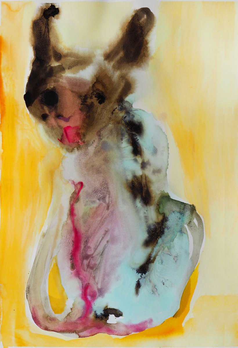 Expressive Animal Watercolour By Cynthia Gregorova, 14 X 20, I Listen, Original Artwork