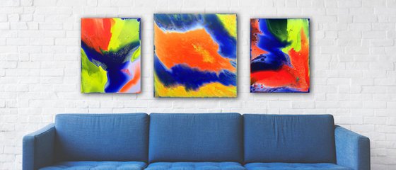 "Razzmatazz" - FREE USA SHIPPING - Original Triptych, Abstract PMS Acrylic Paintings Series - 56" x 24"