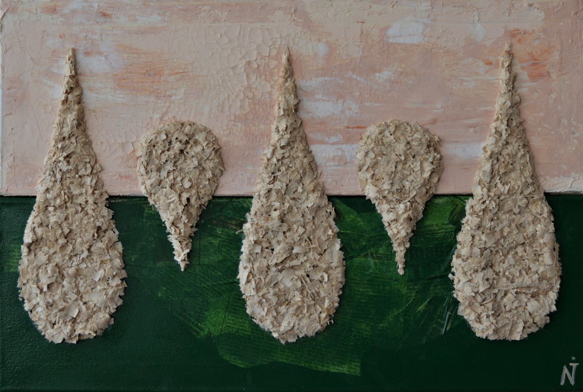 Graphic Landscape Painting By Nikoleta Ivanova, 24 X 16", - Drops - ?, Original Artwork