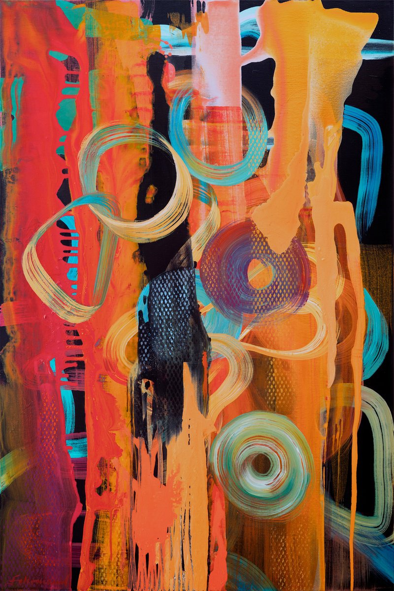 Abstract Landscape Acrylic Painting By Uwe Fehrmann, 31 X 47", Longing For Clouds, Original Artwork