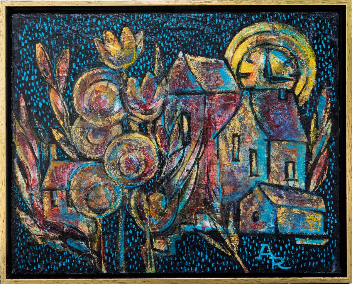 Organic Cityscapes Acrylic Painting By Ariadna De Raadt, 22 X 18, Golden Town, Original Artwork