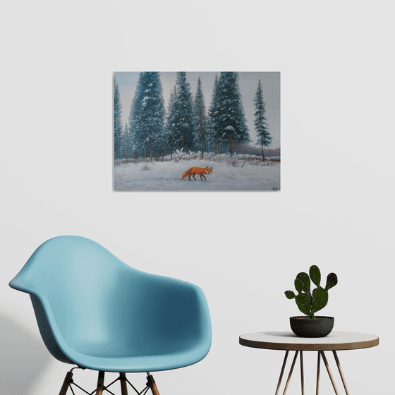 Winter landscape with a fox