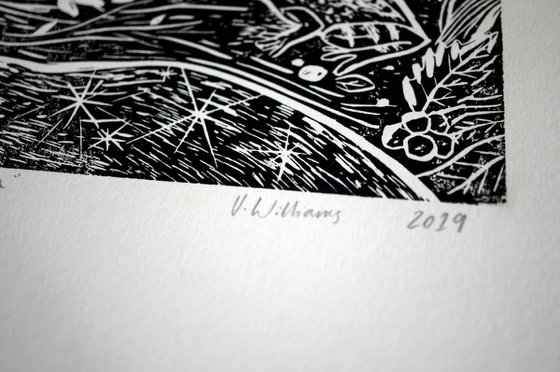 Nocturn Wildlife Linocut Print