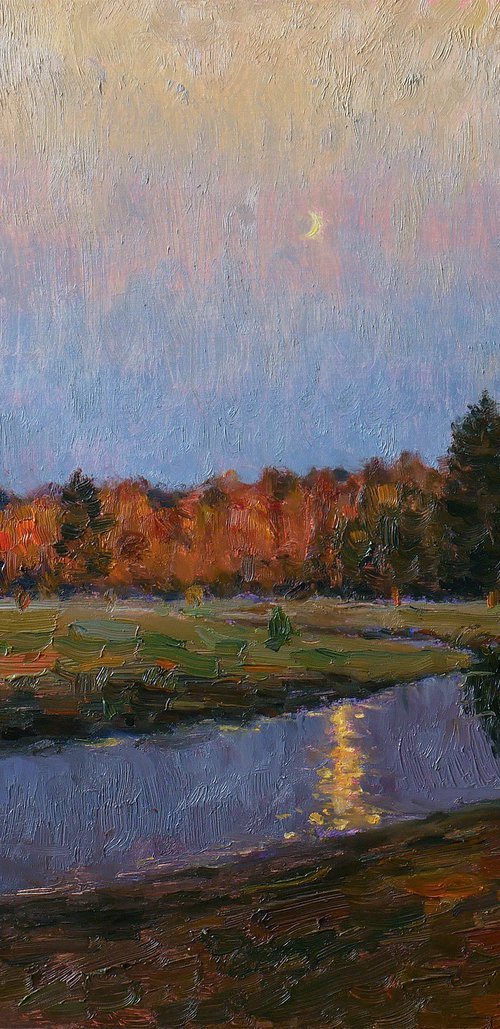 Purple Evening - evening landscape painting by Nikolay Dmitriev