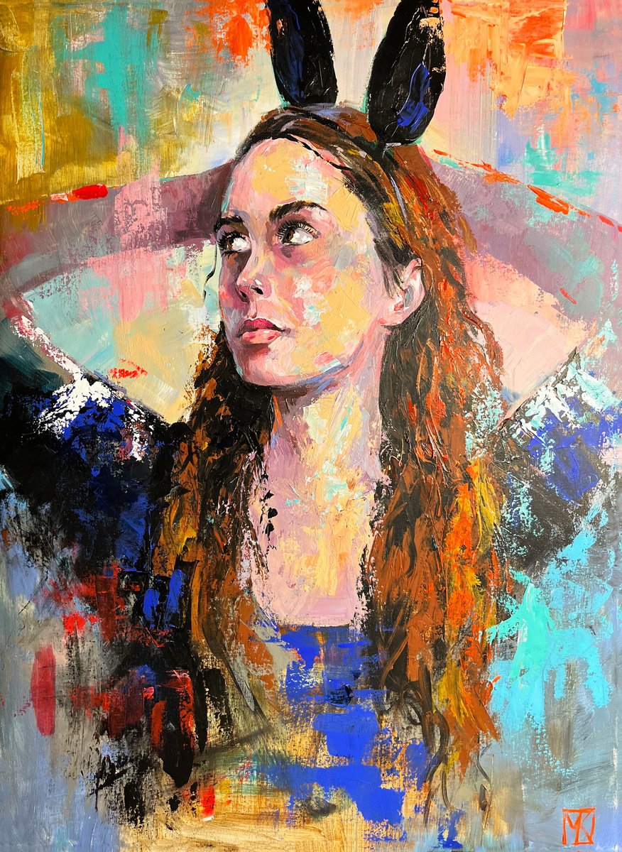 Impressionistic Portrait Acrylic Painting By Maria Kireev, 24 X 31", Forever Young, Original Artwork