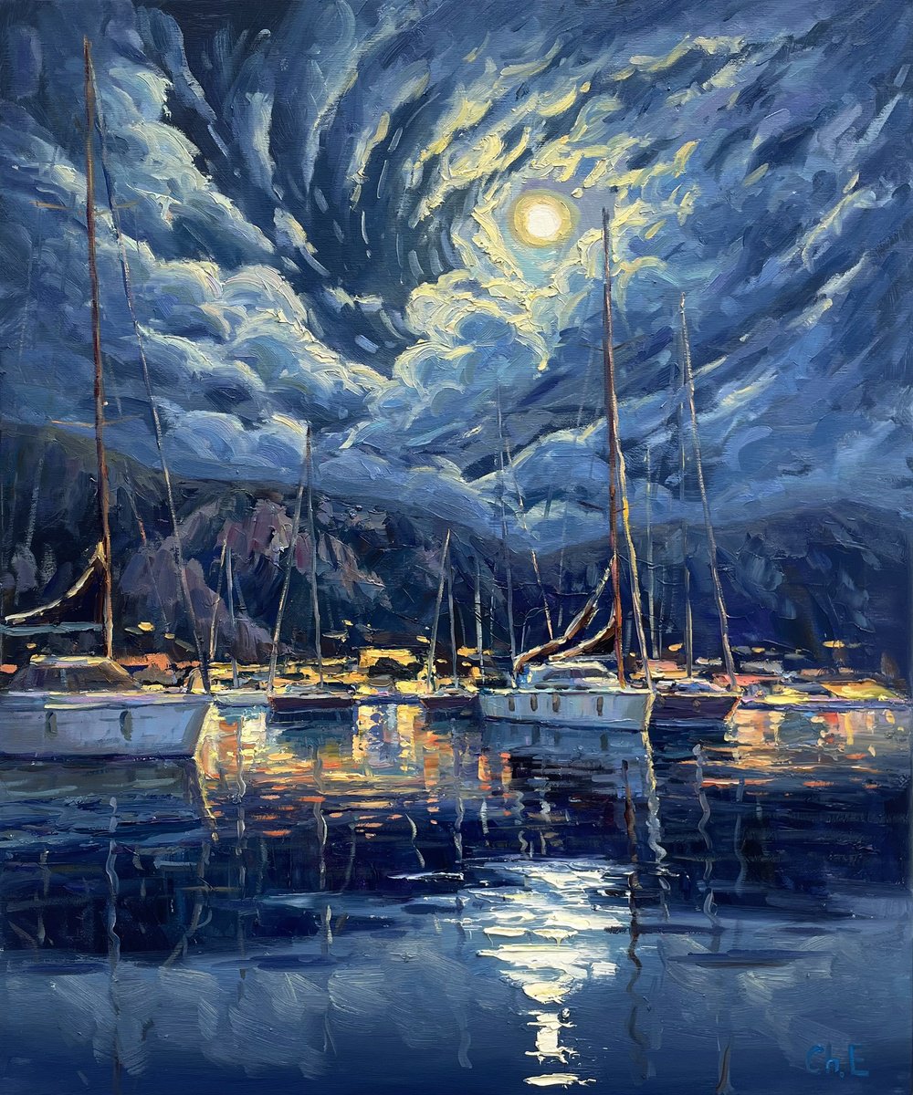 Moon Harbor By Evgeny Chernyakovsky, 25 X 31, Artwork For Sale On Artfinder