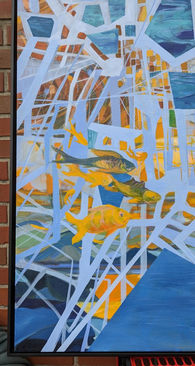 Geometric Landscape Oil Painting By Alena Reit, 35 X 35, Faith, Original Artwork