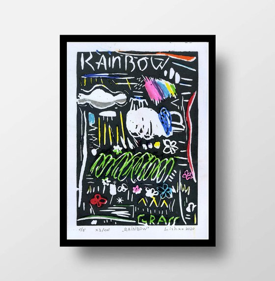Rainbow X3/COL (LINOCUT+ HAND - COLOURED)