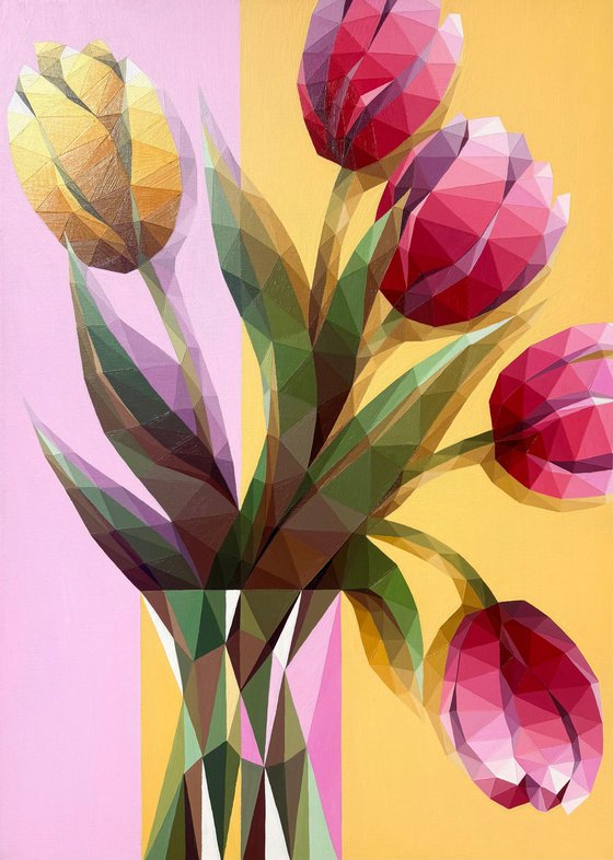 GEOMETRIC PINK AND YELLOW TULIPS