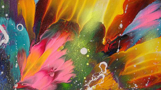 "Hummingbirds and Flowers" LARGE Abstract painting