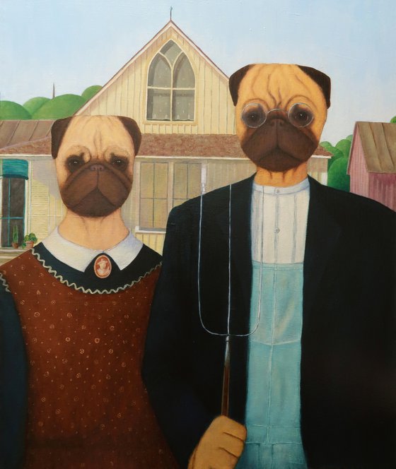 Pugmerican Gothic (inspired by Grant Wood)