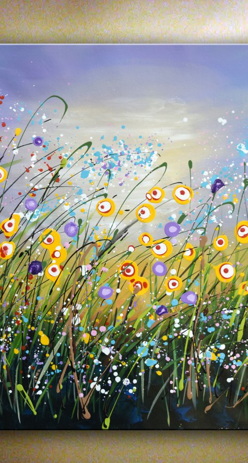 Blooming Field - Original Wildflowers Field Painting on Canvas by Nataliya Stupak