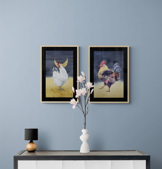 Rooster at yellow field