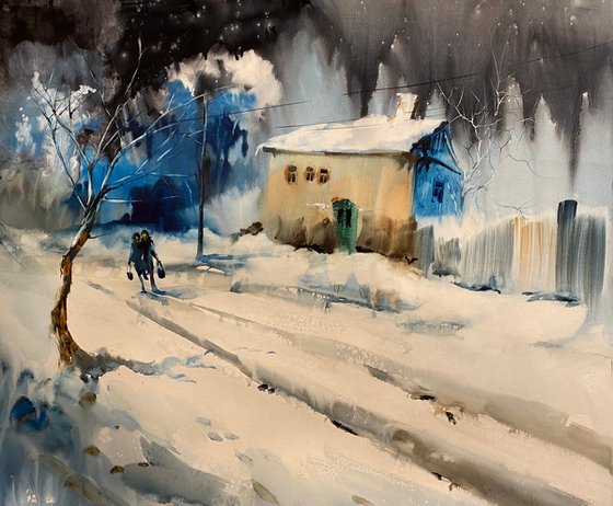 Watercolor “Snow time” perfect gift