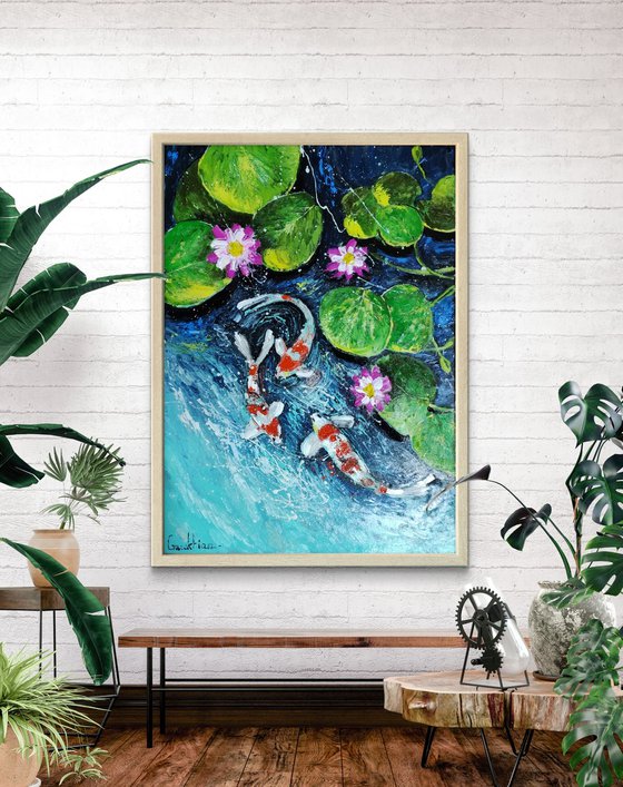 Water Lilies And Koi