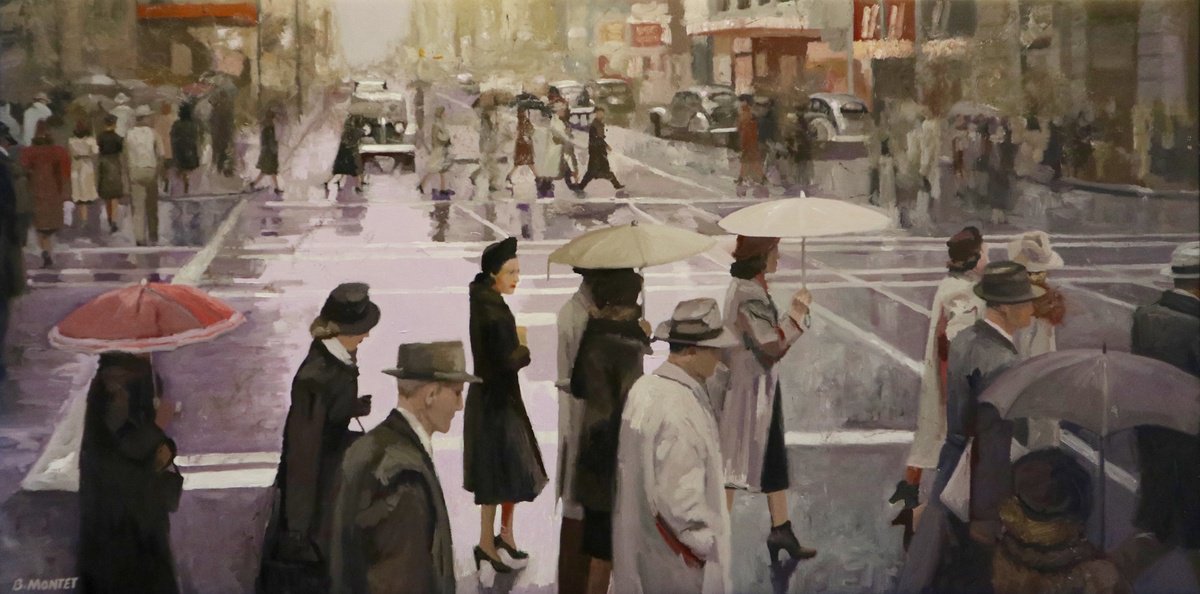 Expressive Portrait Oil Painting By Benoit Montet, 42 X 22, Raining Day, Original Artwork