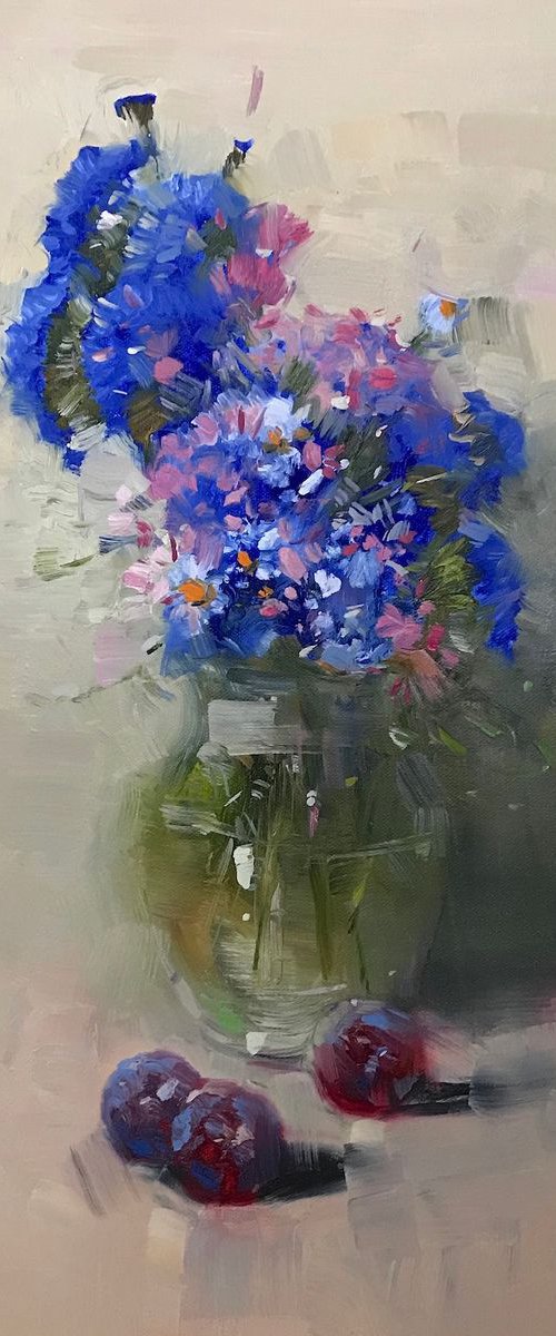 Vase of Flowers, Oil painting, One of a kind, Handmade artwork by Vahe Yeremyan