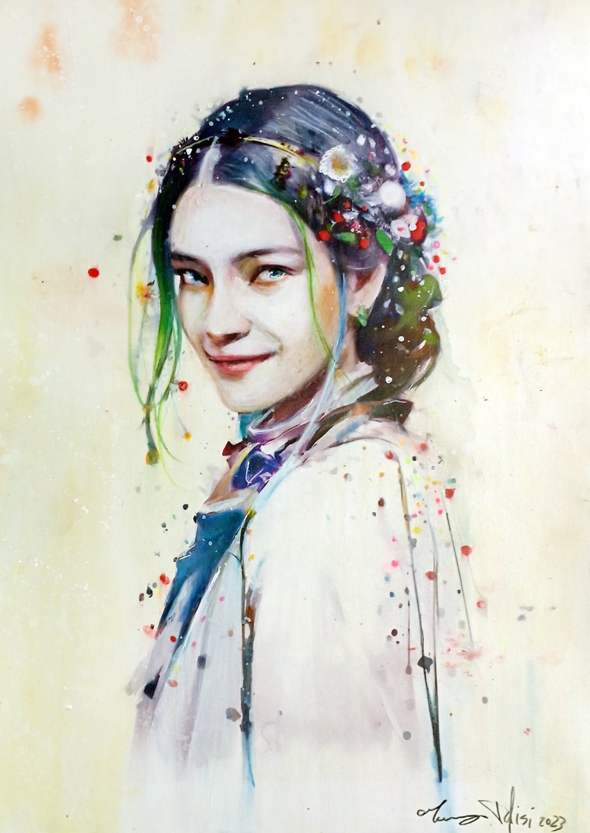 Impressionistic Portrait Drawing By Maurizio Puglisi, 8 X 11", Let It Snow!, Original Artwork