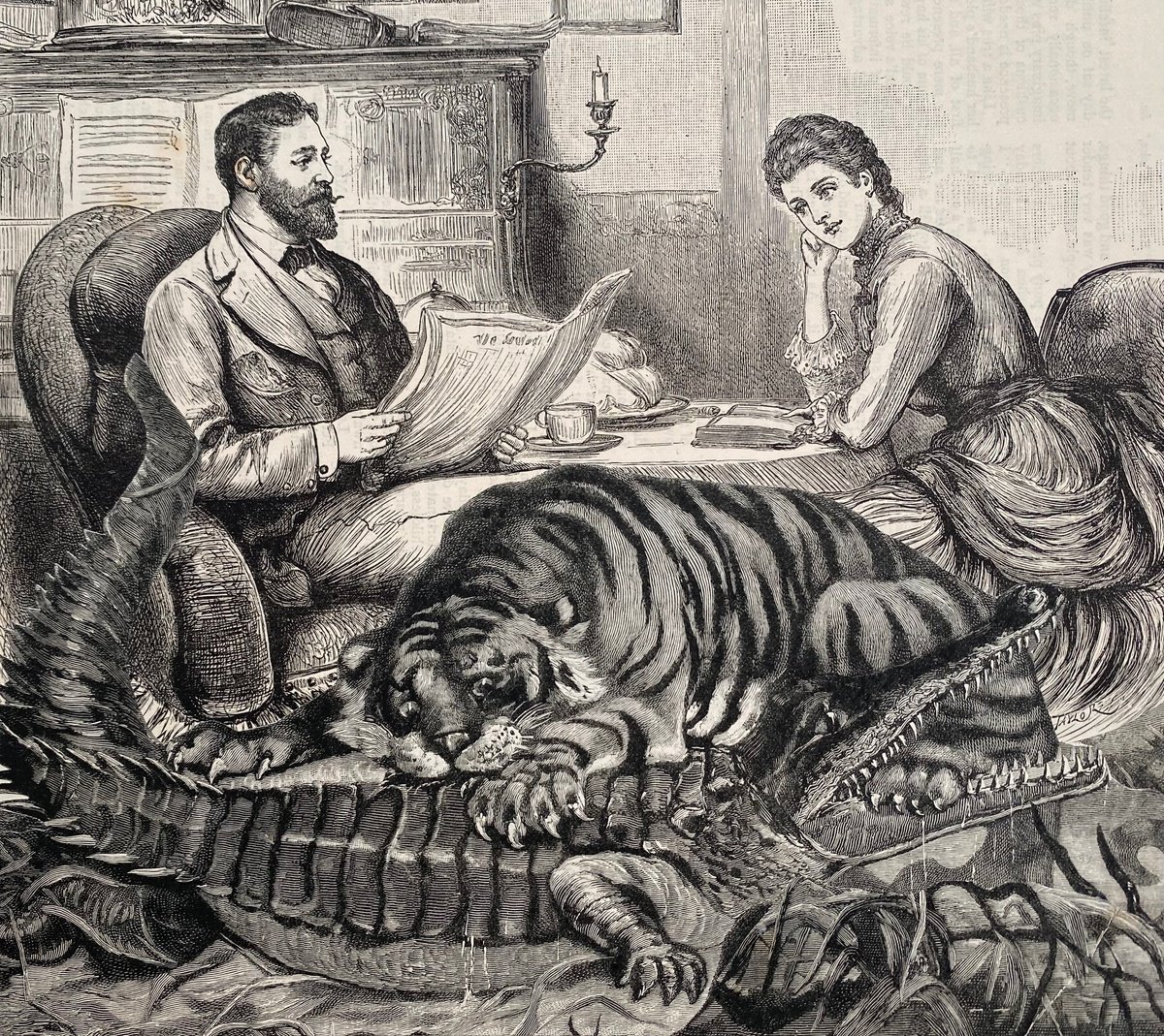 Surrealistic Collage , Alligator And Tiger With James And Mary By Tudor Evans, 9 X 8, Artwork For Sale On Artfinder