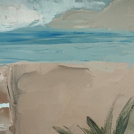 Mediterranean Seascape with lemons and palm