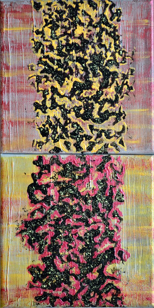Atomic Eyed Magnets - Original Modern Abstract Art Painting on Diptych Canvas Ready To Hang by Jakub DK - JAKUB D KRZEWNIAK