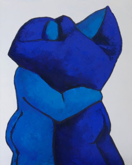 Lovers in blue dancing