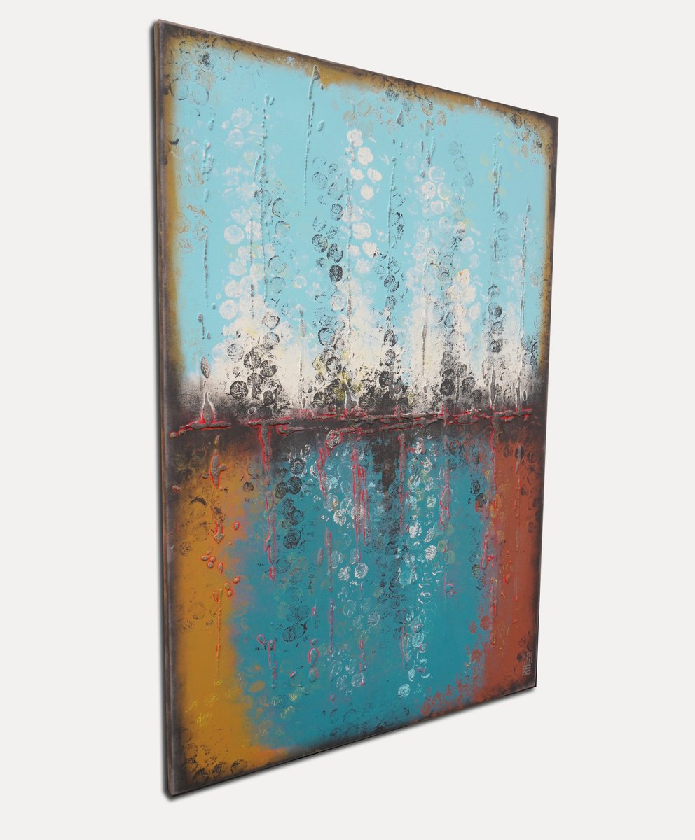 Abstract Acrylic Painting By Ronald Hunter, 31 X 47", Boiling Bubbles Original, Original Artwork