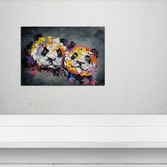 In frame ''When I look at you..." - pandas, animals, oil painting, panda, love pandas, animals oil painting
