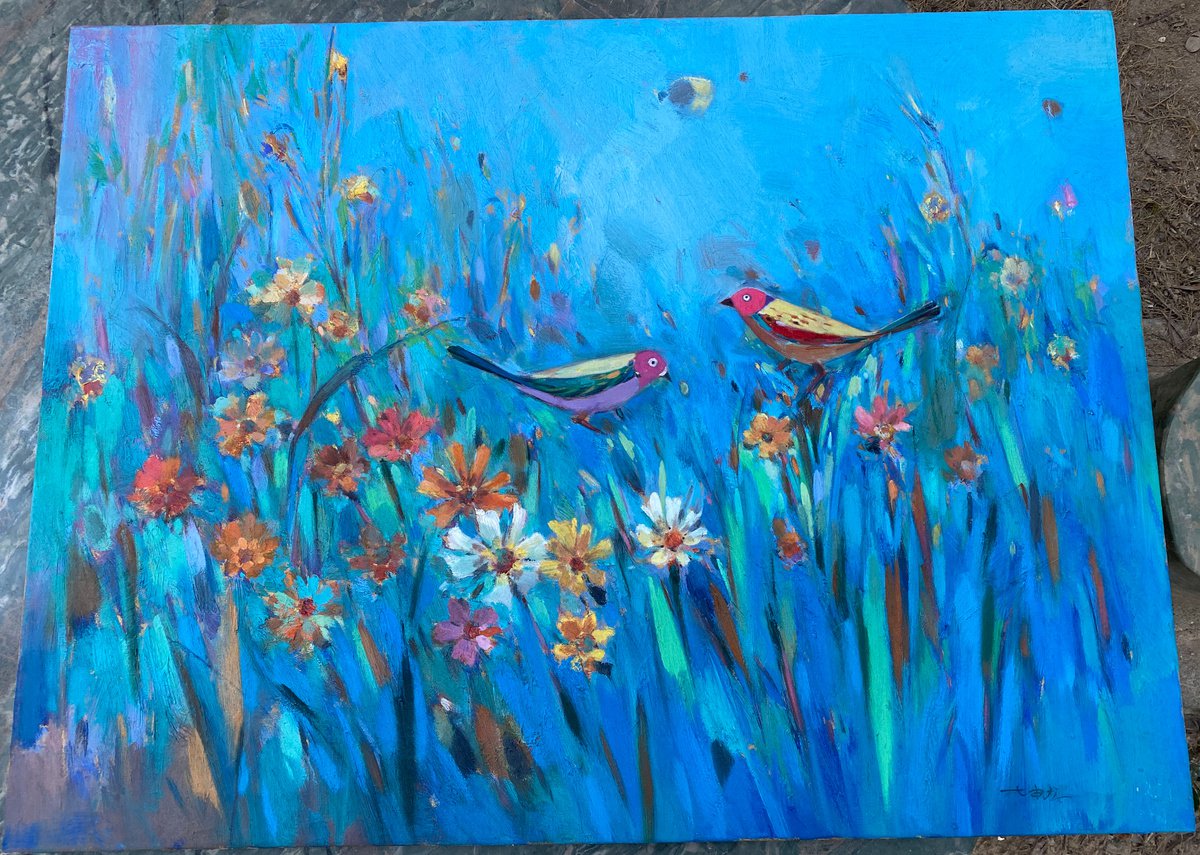 Birdies and flowers by Kunlong Wang