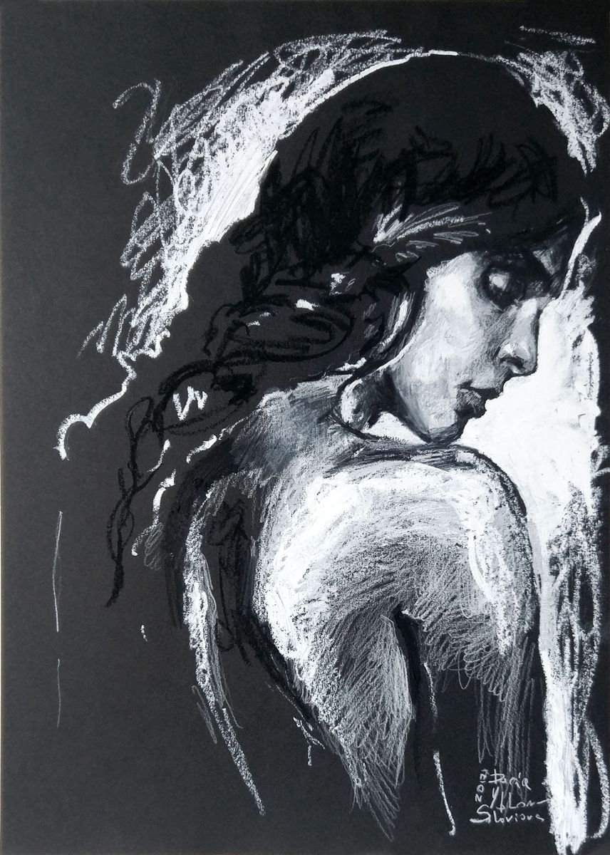 Carmen. In the darkness #2 Woman figure drawing Gift idea for romantics by Daria Yablon-Soloviova