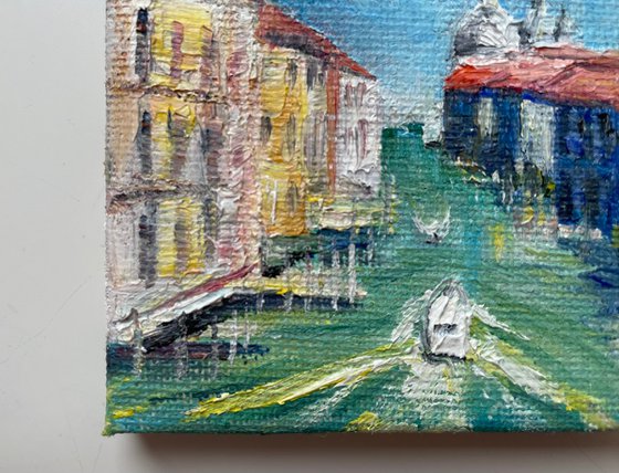 Venice Painting, Italy Original Miniature Oil Painting on Canvas, Small Artwork, Romantic Gift