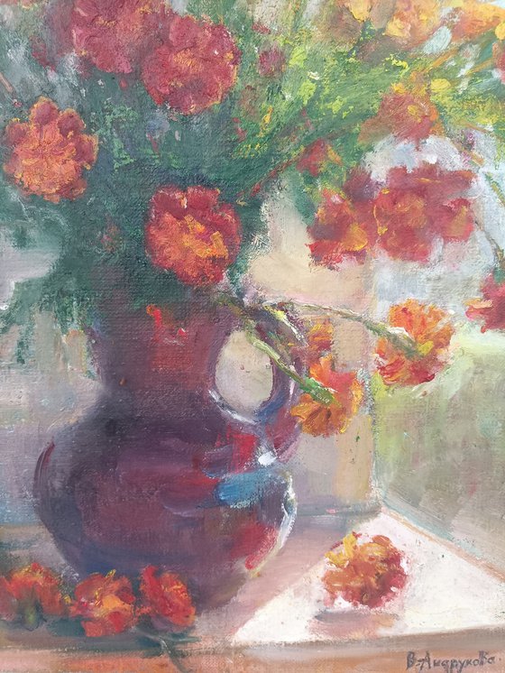 Marigolds in a vase