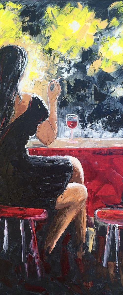 Evening in the bar palette knife artwork by Inna Montano