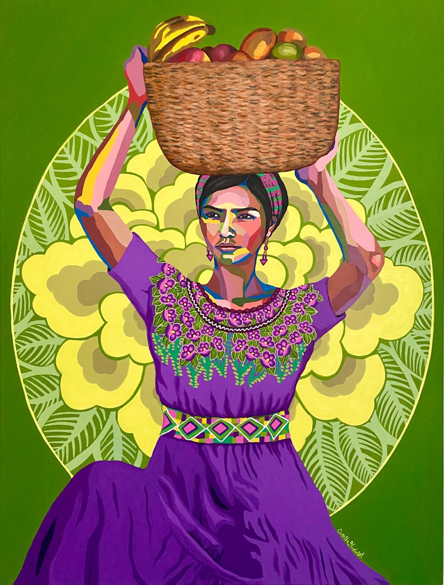 Woman with basket of fruits by Gisella Stapleton