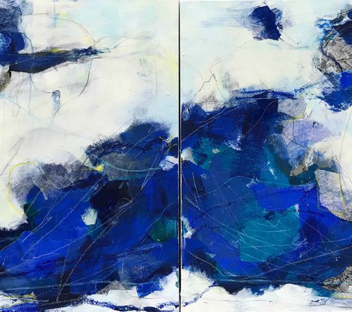 Coming Up For Air - Large, contemporary diptych by Angela  Dierks