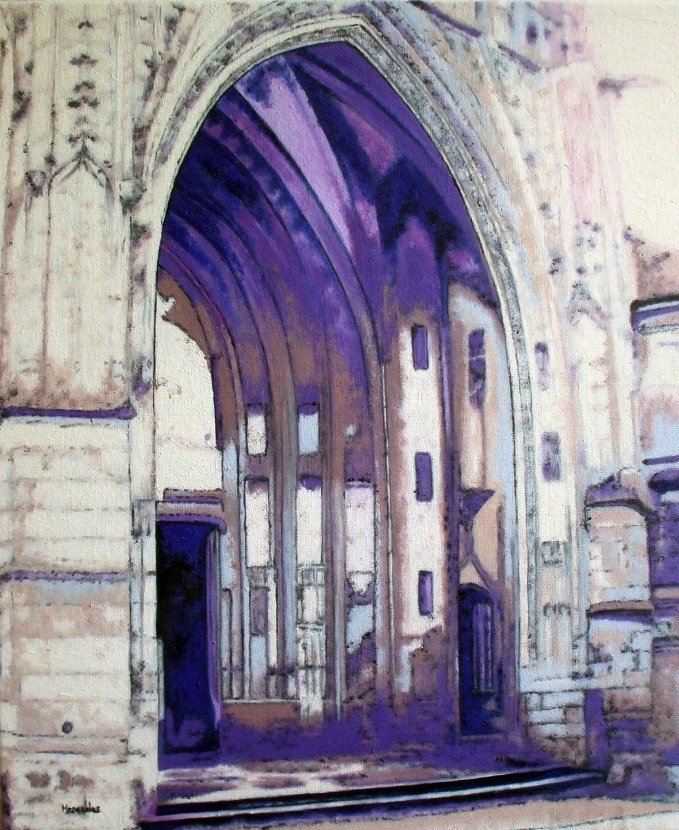 Urban And Pop Cityscapes Oil Painting By Mercedes Soret, 18 X 22", Notre Dame Basilica, France, Original Artwork