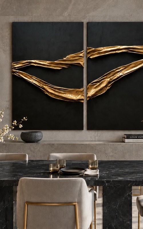 Black and Gold Abstract Dunes by Indie Ru