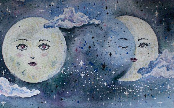 Moon phases watercolor illustration