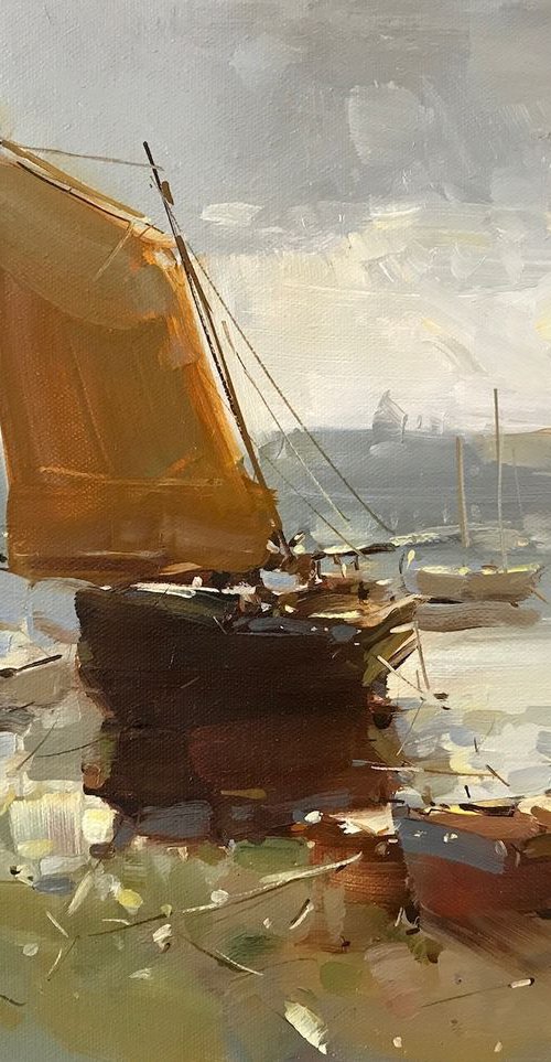 Sail Boat, Original oil painting, Handmade artwork, One of a kind by Vahe Yeremyan