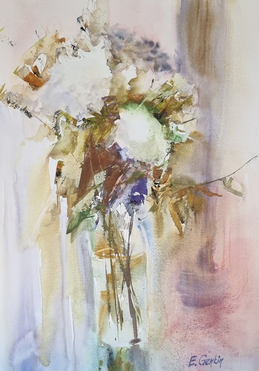 Graphic Watercolour , Autumn Peony By Elena Genkin, 11 X 15, Artwork For Sale On Artfinder