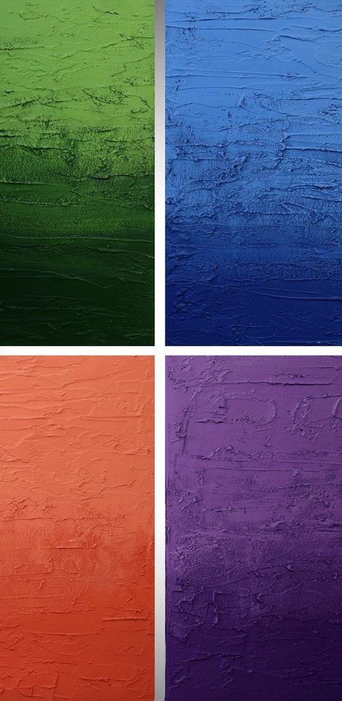 Colour Blocks impasto edition triptych 4 panel wall art green blue orange purple gift 4 panel canvas wall abstract canvas pop abstraction 72 x 24 by Stuart Wright
