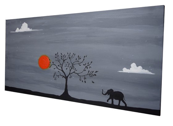 Grey Sky elephant, orange sun