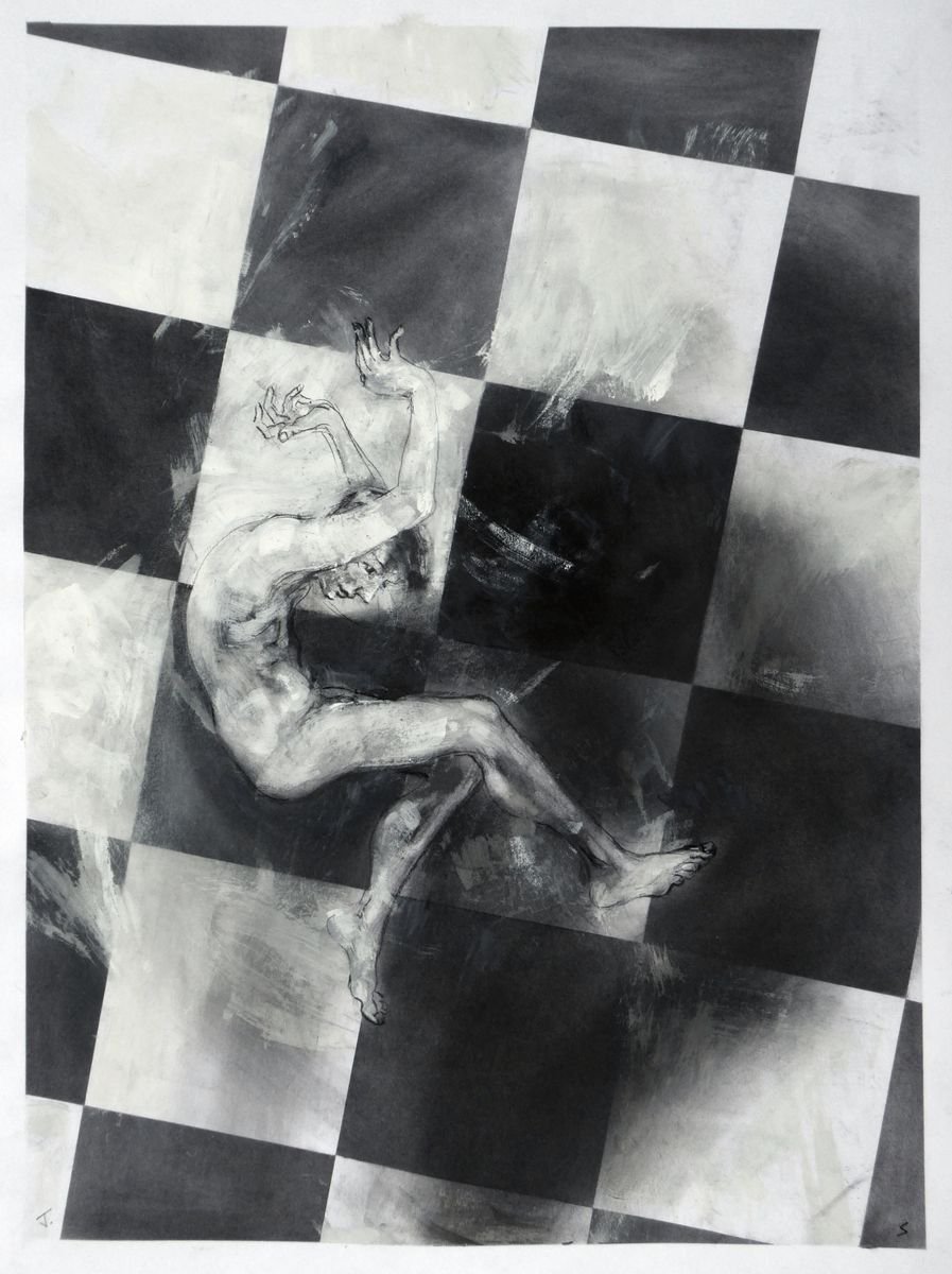 Surrealistic Abstract Charcoal Drawing By John Sharp, 23 X 31, Queen