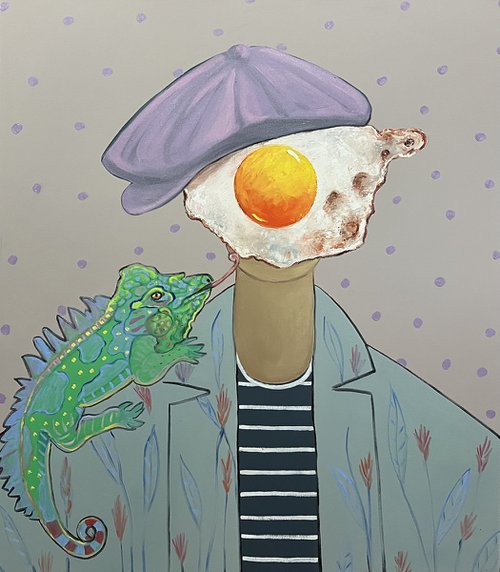 Egg boy with his friend the Iguana by Ta Byrne