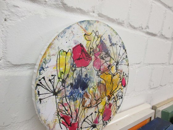 abstract spring flowers Oilpainting round canvas 11,8 inch