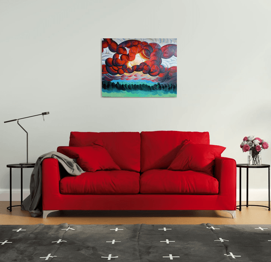 Sunset (90x70cm, cubism, oil painting)