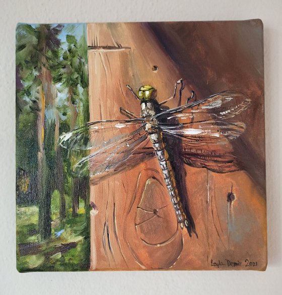 Dragonfly oil painting langscape mini wall decor 10x10''